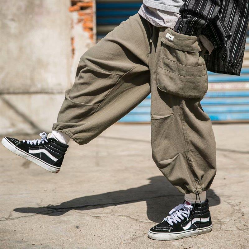 Y2k Baggy Cargo Pants 100% Cotton Joggers Streetwear Ankle-Length Casual Harem Long Trousers Men Wide Leg Oversize
