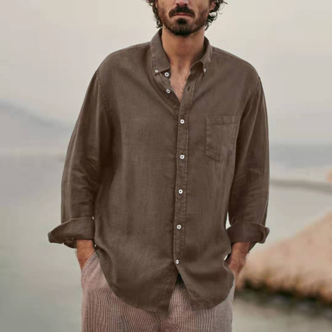 New Oversize Cotton Linen Shirts For Men Casual Long Sleeve Stand Collar Blouse Vintage Solid Loose Shirt Male Streetwear