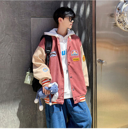 Spring and autumn corduroy jacket men's ins tide brand Harajuku style Korean style versatile handsome loose Baseball Jacket