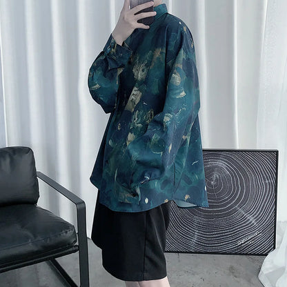 saferido Spring, summer and autumn Baroque printed men's shirt long sleeve sunscreen shirt loose ice inch shirt streetwear camisa