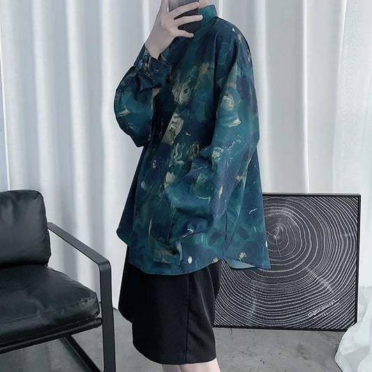 saferido Spring, summer and autumn Baroque printed men's shirt long sleeve sunscreen shirt loose ice inch shirt streetwear camisa
