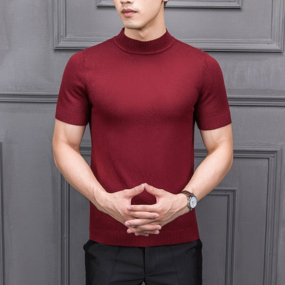Brand New Autumn Men's Sweater Pure Color Semi-high Collar Knitting for Male Half-sleeved Sweaters Tops
