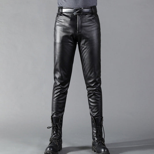 Brand Men Leather Pants Skinny Fit Elastic Style Fashion PU Leather Trousers Motorcycle Pants Thin Streetwear