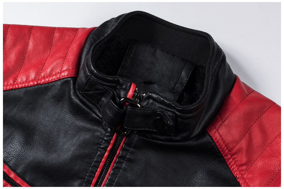 saferido       Men Winter Casual Motor Spliced Leather Jacket Coat Men Autumn Fashion Biker Vintage Warm Leather Jacket Coat Men