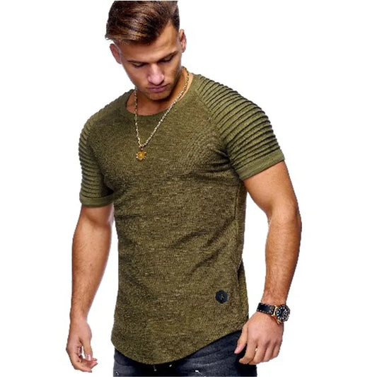 Summer Men TShirts Short Sleeve Slim Fit  T-Shirts Tops Men Cotton Tops tees bodybuilding Fold T-shirt Mens Casual Clothing