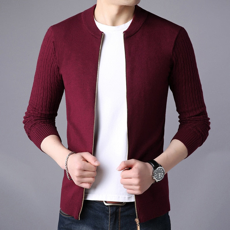 Spring Men's Sweater Cardigan Solid Long Sleeve Knitted Coat Full Zipper Casual Wool Sweater Tide Slim Male Autumn Clothing