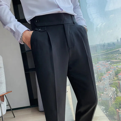 British Dress Pants For Men Clothing Fashion High Waist Men's Pants Elegant Business Formal Wear Men Trousers High Quality