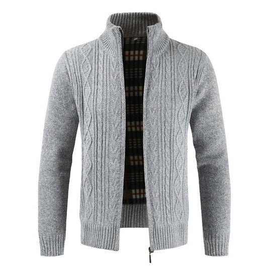 Autumn Winter Mens Sweater Fashion Brand Casual Sweater Stand Collar Cardigan Men Striped Slim Knitted Men's Sweatercoat
