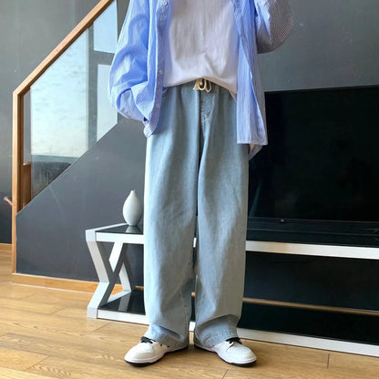 saferido Mens Streetwear Baggy Jeans Men Y2K Oversized Wide Leg Punk Denim Pants Korean Fashion Trousers Blue Jeans For Men Cargo Pants