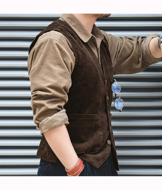 Men's corduroy suit vest retro slim fashion vest Victorian style best man wedding men's clothing