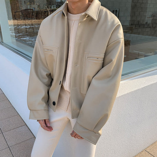 Men's Thickened Autumn New PU Leather Clothing Trend Handsome Loose Korean New Single Breast Coat