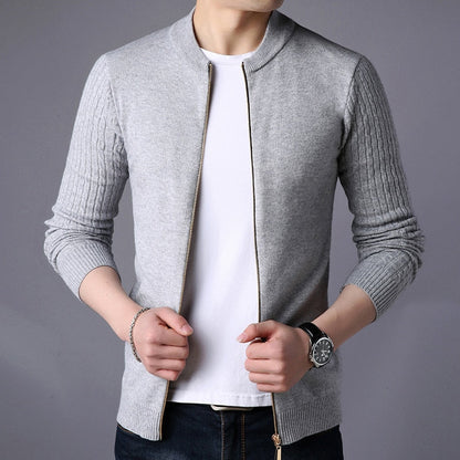 Spring Men's Sweater Cardigan Solid Long Sleeve Knitted Coat Full Zipper Casual Wool Sweater Tide Slim Male Autumn Clothing