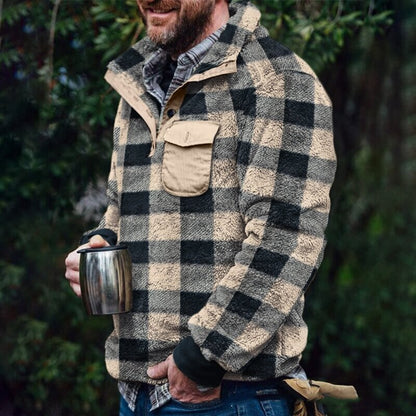 saferido       Oversized Autumn Winter Warm Long Sleeve Loose Sweaters For Men Casual Turn-down Collar Plaid Print Top Mens Fashion Streetwear