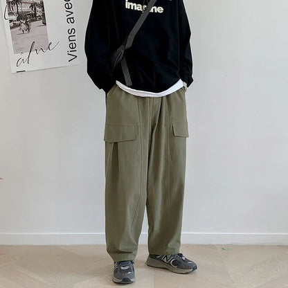 saferido  Men's Thick Overalls Loose Elastic Waist Casual Pants High-quality Vintage Style Trousers Oversized Sweatpants Size M-2XL
