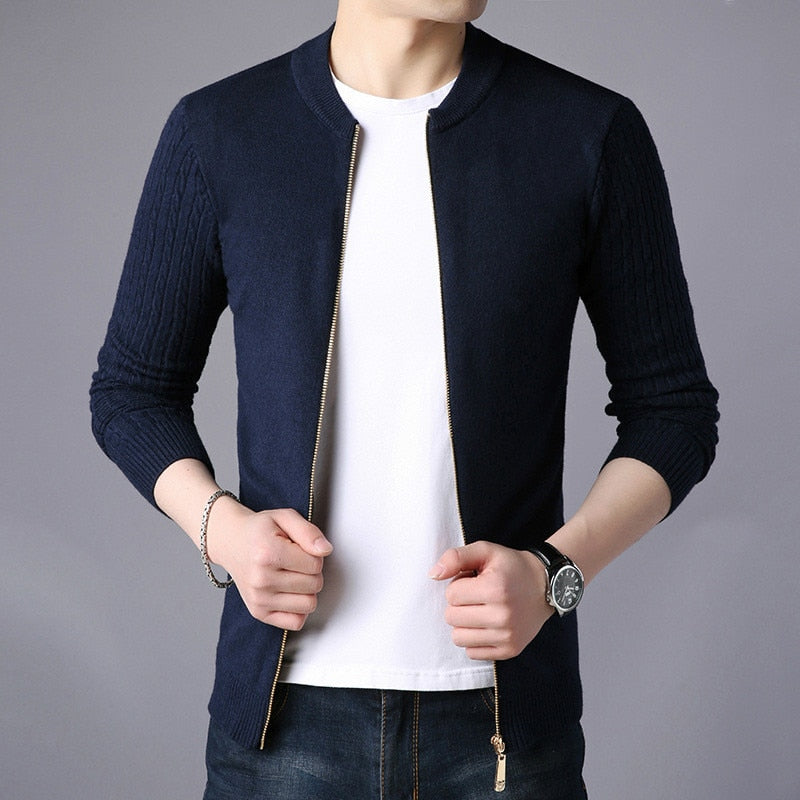 Spring Men's Sweater Cardigan Solid Long Sleeve Knitted Coat Full Zipper Casual Wool Sweater Tide Slim Male Autumn Clothing
