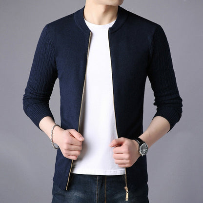 Spring Men's Sweater Cardigan Solid Long Sleeve Knitted Coat Full Zipper Casual Wool Sweater Tide Slim Male Autumn Clothing
