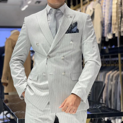 2 Pieces Men Suits Tailor-Made Stripes Herringbone Corduroy Solid Color High Quality Fashion Blazer Pants  Formal Wedding