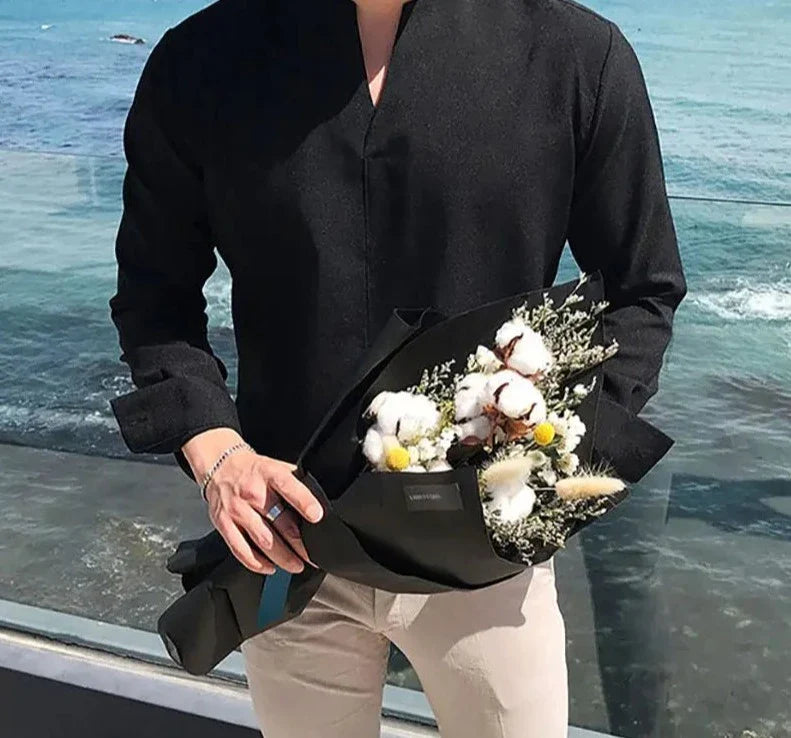 Fashion Men Shirt  V Neck Long Sleeve Brand Casual Men Clothing Streetwear Solid Color Leisure Camisa Masculina 3XL