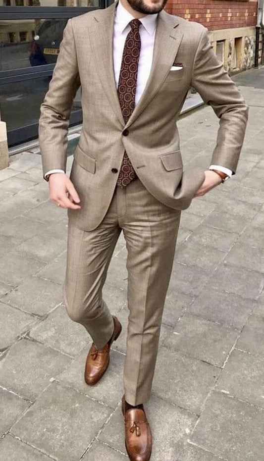 Handsome Casual 2 Piece Suit For Men Wedding Tuxedos Notched Lapel Groomsmen Men Suits Business Party Prom Blazer