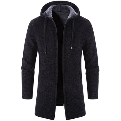 Winter Fleece Cardigan Men Thick Hooded Long Sweaterscoat Male Warm Knitted Sweater Jackets Men Causal Outwear Windbreaker