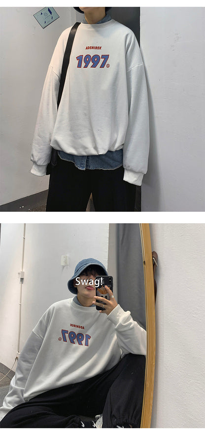 Spring Men Casual Sweatshirts Harajuku 1997 Printed Men Oversized Hoodies Korean Man Casual Loose Pullovers
