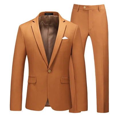 Men's Suit Jacket with Pant Slim Fit Formal Clothing Business Work Wedding Tuxedo Set Blazer Trousers White Pink Red Suits Man