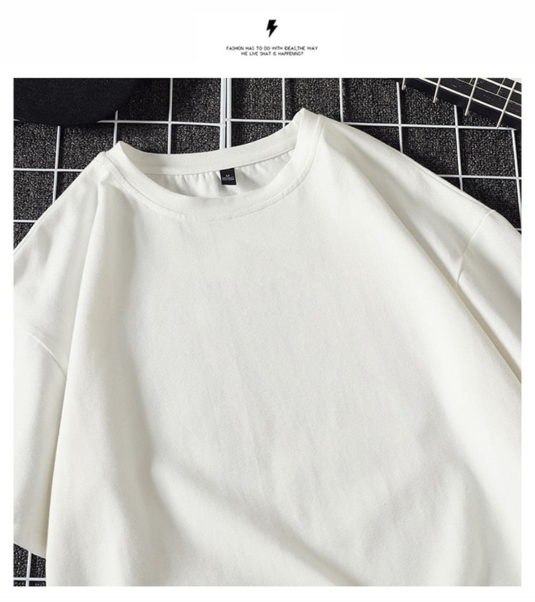 New Summer Men's T Shirt Fashion Solid T Shirt Mens Oversized Hip Hop Short Sleeve Casual Cotton Mens Streetwear Top Tees