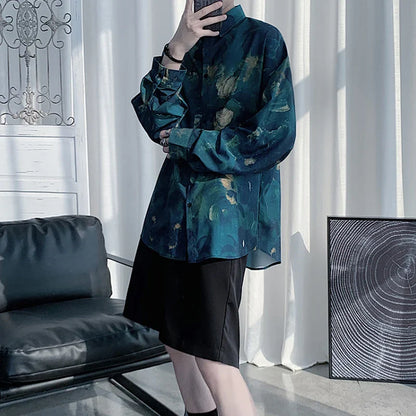 saferido Spring, summer and autumn Baroque printed men's shirt long sleeve sunscreen shirt loose ice inch shirt streetwear camisa