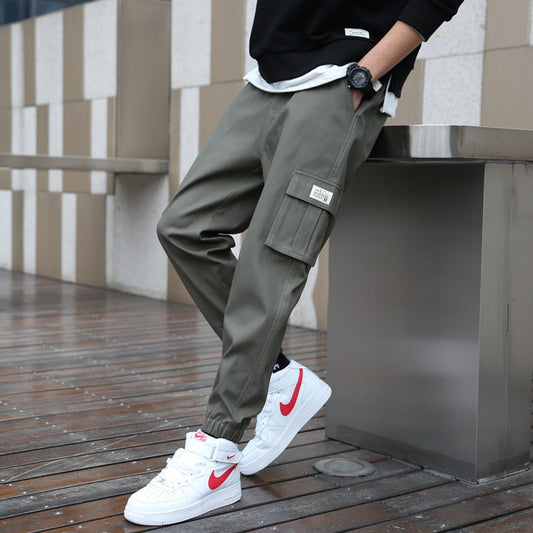 Cargo Pants Men Streetwear Hip Hop Pants Elastic waist Harem Ankle length Trousers Black Army green Harajuku Loose Casual Pocket