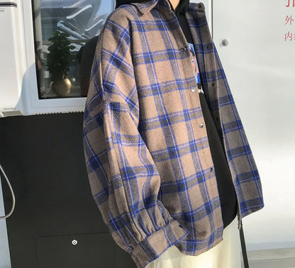 saferido harajuku block plaid block men's men streetwear men's thick, manly sleeve shirts of vintage Korean fashion clothes HIP HOP