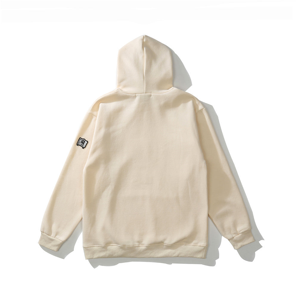 Embroidery Skull Heart Patchwork Brown Cotton Hoodies Men Harajuku Sweatshirt Fleece Punk Hooded Pullover Vintage Clothes
