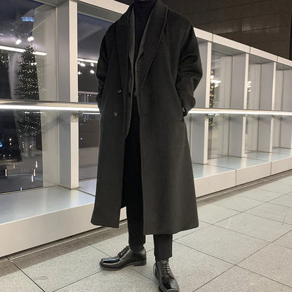 saferido Winter Men Thick Woolen Dust Coats Korean Style Streetwear Male Loose Solid Color Warm Trenchcoat High Quality Men's Windbreak