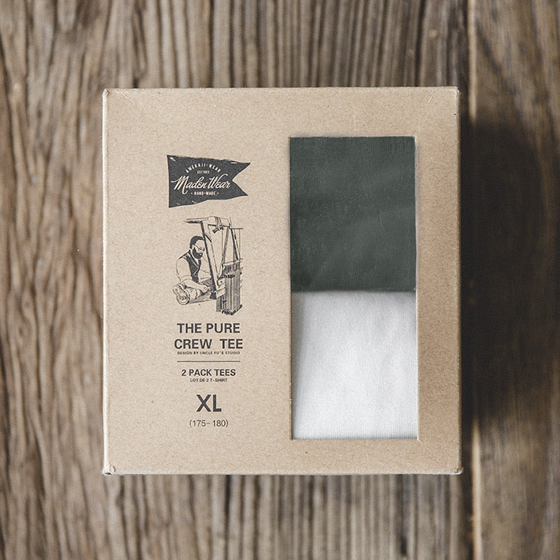 Maden 2pcs Solid Cotton Men's T-shirts Short-sleeved Round Neck Black White T-Shirt Classic Heavyweight Oversized Tees Tops