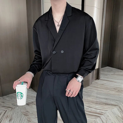 saferido 2024 Autumn New turn-down Collar Long Sleeve White Shirt For Men Loose Casual Japan Style Tops Clothing Shirt