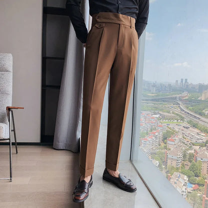 British Dress Pants For Men Clothing Fashion High Waist Men's Pants Elegant Business Formal Wear Men Trousers High Quality