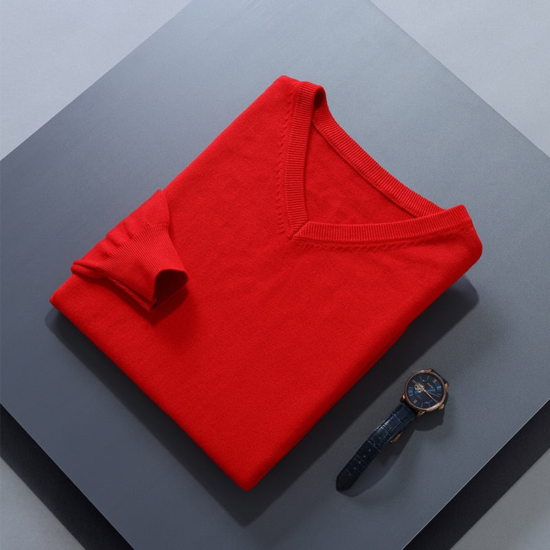 Men Jumpers Hot Sale Vneck Long Sleeve Pullovers Solid Color Standard Clothes Male Woolen Knitting Jumpers