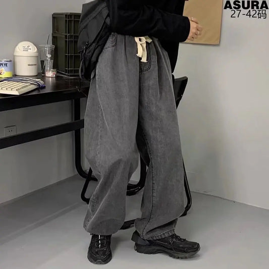 saferido Mens Streetwear Baggy Jeans Men Y2K Oversized Wide Leg Punk Denim Pants Korean Fashion Trousers Blue Jeans For Men Cargo Pants