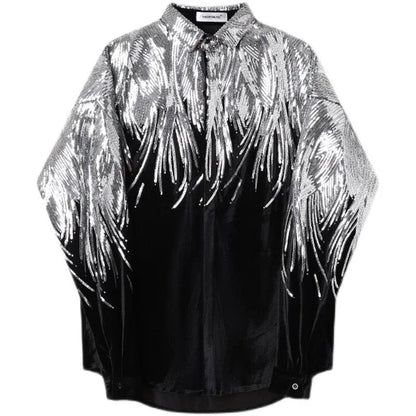 Embroidery Sequin Velvet Fashionable Temperament Men's Long Sleeve Shirts Lapel Personal Design Oversized Tops 9Y6658