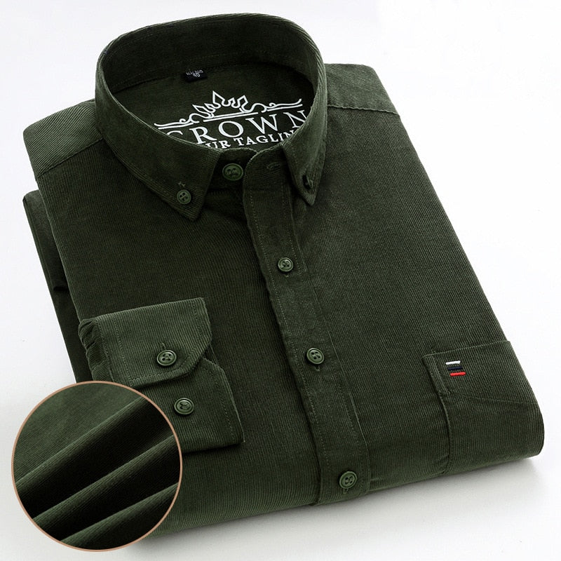 Plus Size S~7XL Corduroy Shirt Men Casual Long Sleeve Regular Fit Business Dress Shirts For Male Soft Leisur Comfortable Pocket