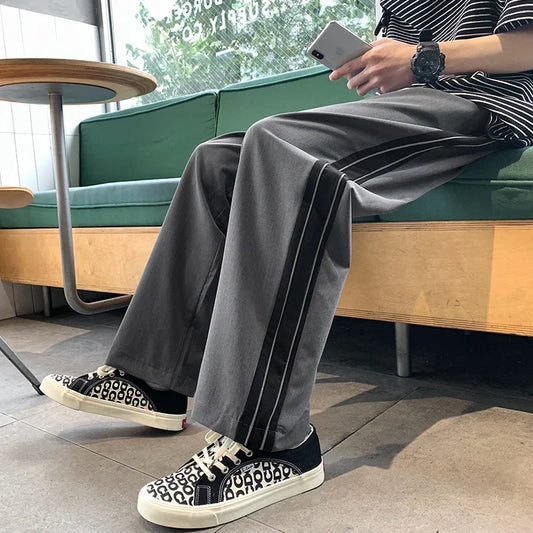 saferido Sportswear men's Korean fashion loose size straight pants man versatile side stripe feeling nine point casual pants sweatpants