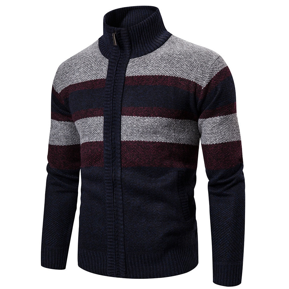 Autumn Winter Cardigan Men Sweaters Jackets Coats Fashion Striped Knitted Cardigan Slim Fit Sweaters Coat Mens Clothing