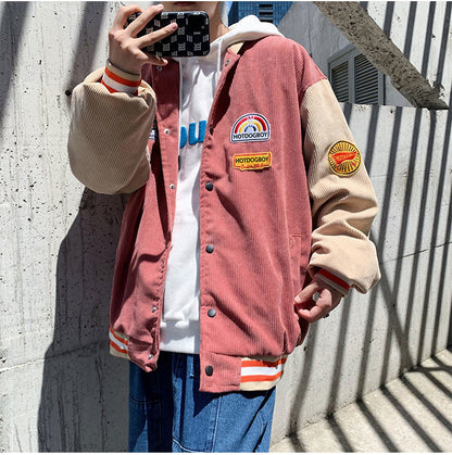 Spring and autumn corduroy jacket men's ins tide brand Harajuku style Korean style versatile handsome loose Baseball Jacket