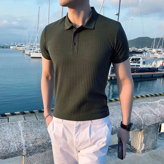saferido Summer Men's British Style Slim Fit Knitting Tshirt Social Business T Shirt Streetwear Solid Color Clothes T-shirt M-3XL