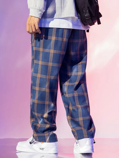 saferido Sweatpants Plaid pants men's national fashion large men's elastic pants add fat men's pants fashion fat man spring pants men's pants