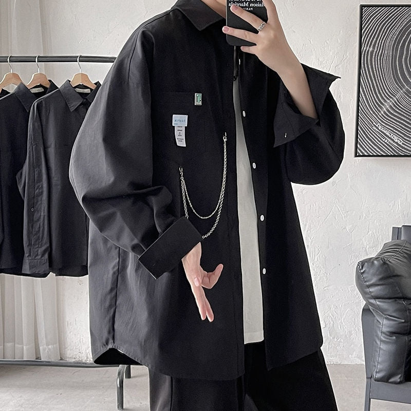 Oversized Short Sleeve Shirt For Men Streetwear Blouse Harajuku Chain Fashion Men's Shirts Korean Clothes Men's Clothing