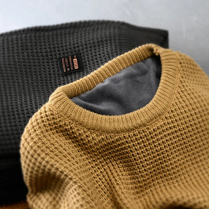 saferido Harajuku Grandpa Knitted Sweater Vintage Retro Clothes Men Black White Winter Korean Streetwear Hip Hop Plus Velvet