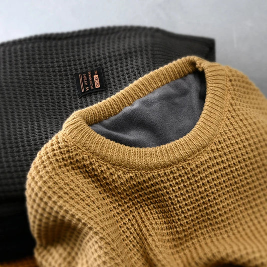 saferido Harajuku Grandpa Knitted Sweater Vintage Retro Clothes Men Black White Winter Korean Streetwear Hip Hop Plus Velvet