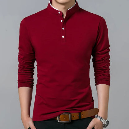saferido Hot Sale 2024 Spring Mens Tshirt Long Sleeve Stand Basic Solid Blouse Tee Shirt Top Casual Cotton T-shirt Men Undershirt