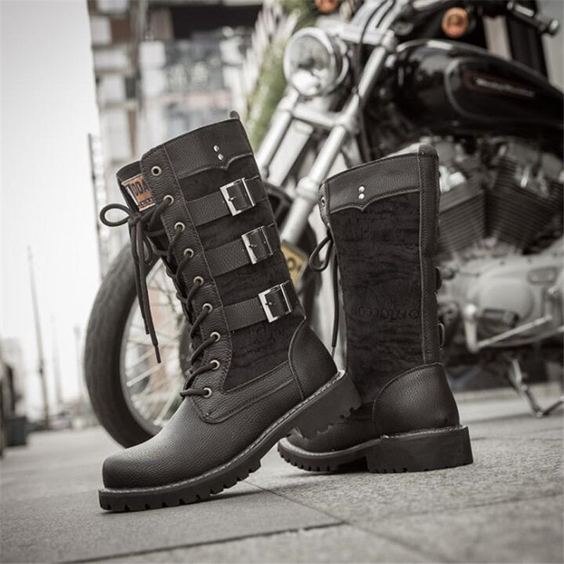 saferido New Fashion Mens Motorcycle Boots Leather Boots Male Footwear Cowboy Casual Shoes Men Military Tactical Boots Gothic Punk Boots