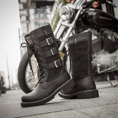 saferido New Fashion Mens Motorcycle Boots Leather Boots Male Footwear Cowboy Casual Shoes Men Military Tactical Boots Gothic Punk Boots